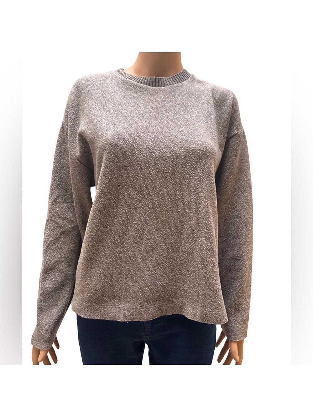 Zara Women's Heathered Gray Crew Neck Sweater